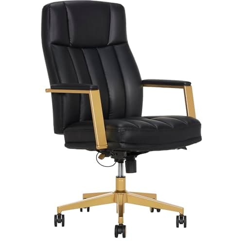 Thomasville® Lyndale Ergonomic Vegan Leather Mid-Back Office Chair, Black/Gold