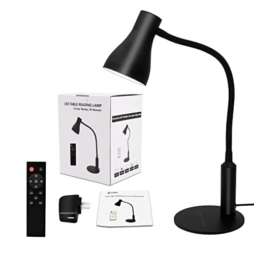 CeSunlight LED Desk Lamp, 3 Lighting Modes and 6 Brightness Levels, 10W Flexible Gooseneck Table Lamp for Living Room and Study, Remote Control with Timing Function, AC Adapter Included (Black) 9