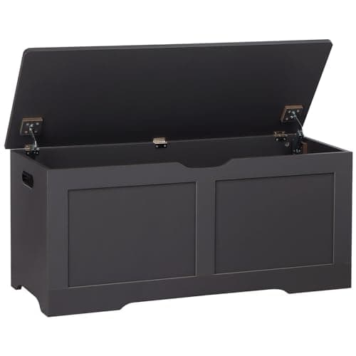 Timberer 39.4" Storage Chest, Wooden Storage Bench, Large Storage Trunk with 2 Safety Hinges, Entryway Shoes Bench for Living Room, Bedroom, Dark Gray