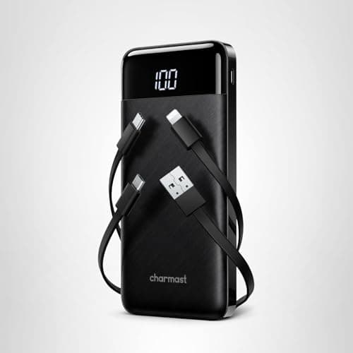 charmast Portable Charger with Built in Cables, Power Bank with Cords Wires, Slim 10000mAh Travel Battery Pack 6 Outputs 3 Inputs 3A Fast Charging for Samsung Google Pixel LG Moto iPhone iPad 9
