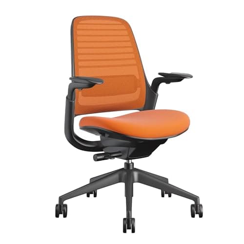 Steelcase Series 1 Office Chair - Ergonomic Work Chair with Wheels for Hard Flooring - Helps Support Productivity - Weight-Activated Controls, Back & Arm Support - Easy Assembly - Tangerine