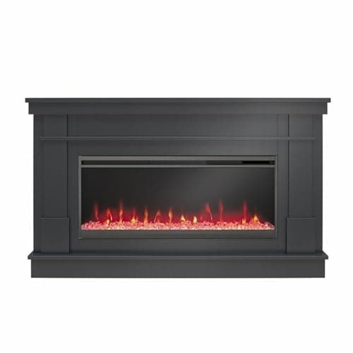 Novogratz Waverly 64 Inch Electric Fireplace with Mantel, Replaceable Fireplace Insert Heater, Remote Control, Timer, Color Changing Crystal Ember Flames, For Living Room or Bedroom, Black 5