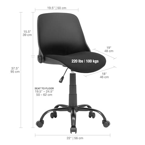 Calico Designs Back, Modern, Swivel, Office Contoured Folding Task Chair, Black/Black, 22"W x 22"D x 37.5" 3