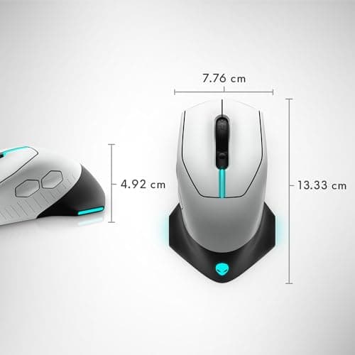 Alienware Wired/Wireless Gaming Mouse AW610M - 16000 DPI, Optical Sensor, Ambidextrous, 7 Buttons, 3-ZONE 16.8m AlienFX RGB Lighting, Edge-Free Design, Ergonomic - Lunar Light 9