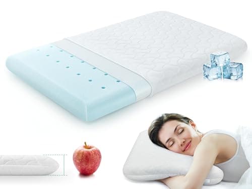 Ultra Thin Memory Foam Pillows - Height 2.75 in Slow Rebound Gel Foam Supportive Pillow, Flat Pillows for Stomach and Small-Framed Side Sleepers, Removable Pillow Case (1, Queen-26”x16”)