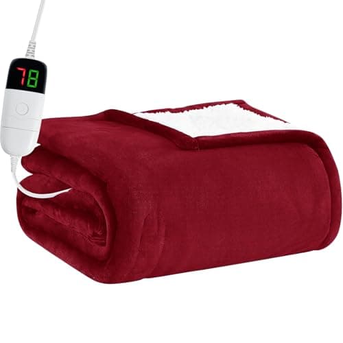 BOMOVA Heated Electric Blanket Twin - 62" x 84" Heating Blanket with 10 Heating Levels & 8 Hours Auto Off, Warm Flannel Blanket, Christmas Birthday Gifts for Women