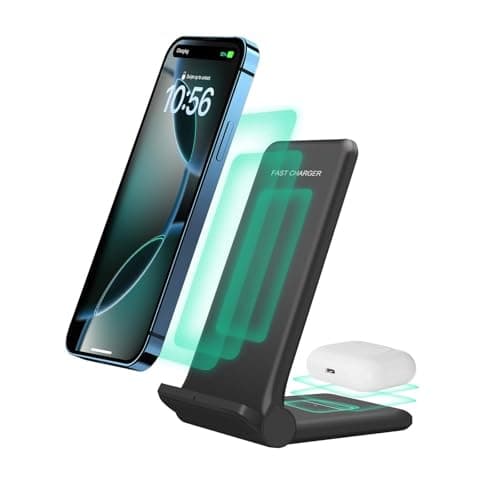 2 in 1 Wireless Charger,Foldable 20W Fast Wireless Charging Stand Compatible with iPhone 17/16/16 Pro/15/14/X/AirPods,Dual Phone Induction Charge Station for Samsung,Pixel,Xperia,LG(No Plug)