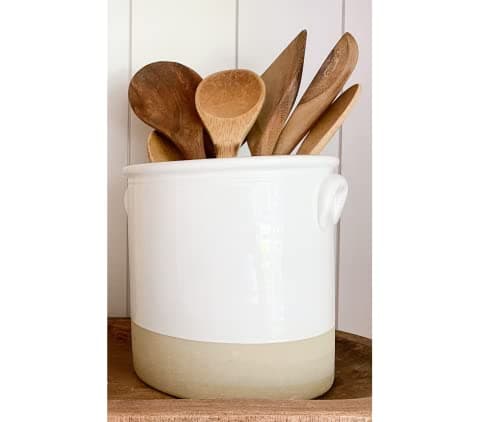 Chloe and Cotton Oversized Farmhouse Kitchen Utensil Holder | White Ceramic Crock for Cooking Utensils Storage