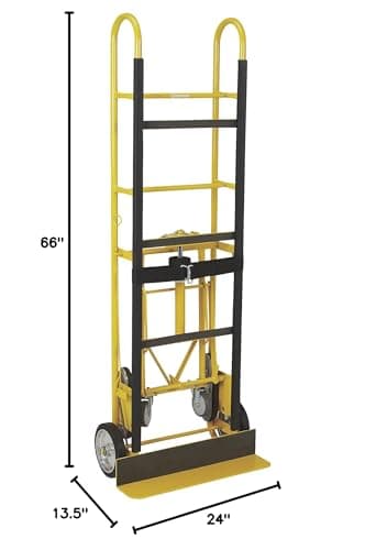 Strongway Industrial Hand Truck – 1200 lb Capacity Heavy-Duty Appliance Dolly, Convertible 2/4-Wheel Design, 8" Rubberized Wheels, Auto-Rewind Ratchet Belt & Stair-Climbing Capability 10