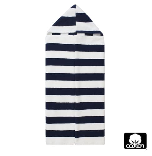 ORIGINAL KIDS Hooded Bath Towel Wrap - 100% Cotton Terry Large Oversized Hooded Kids Towel - Toddler Shower Pool Beach Towel - Soft Plush Absorbent Quick Dry Easy Care Gift - 30x60- Cabana Stripe Blue 6