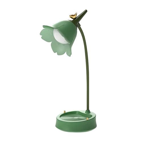 MAGICKK Flower LED Desk Lamp Cordless Table Light Adjustable Gooseneck Dimmable Touch Rechargeable Battery Student Bedroom Room Lighting Table Light House Decor (Green)