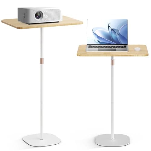 POLESTO Portable Laptop Floor Stand, Bedside/Sofa Table with Height Adjustable 18''~47'', Stylish Movable Workstation Floor Standing Desk for Office, Meeting Room, Living Room Easy Assembly, White
