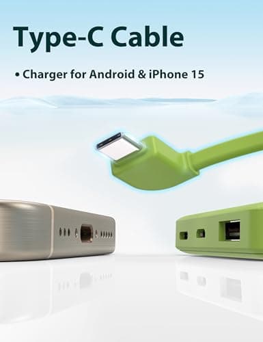 miisso 6000mah Ultra Slim Built in Cables Power Bank, Card Size Built in USB C Cords Battery Pack Portable Charger for Phones, 3 Output External Battery Pack Compatible with iPhone, Deep Green 6