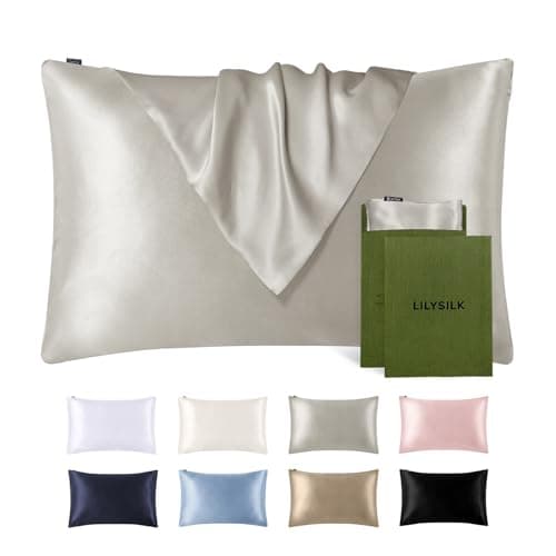 LILYSILK Silk Pillowcase for Hair and Skin Standard-100% Mulberry Silk 19 Momme Both Sides Silk Bed Pillow Cover with Hidden Zipper, 1 Pc (Standard Size 20''x26'', Silvergray)