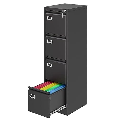 NODHM 4 Drawer File Cabinet with Lock, Metal Filing Cabinets, Vertical Small Filing Cabinet Steel Lockable Storage Cabinets for Home Office to Organization Hanging Letter/Legal/F4/A4