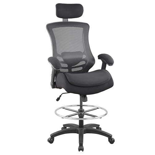 BOLISS 400lbs Ergonomic Drafting Chair,Tall Office Mesh Chair, Standing Desk Chair,Height Adjustable Armrest and Flip up Arms, Adjustable Lumbar Cushion (LB-2815DS, Black Frame Black Mesh)