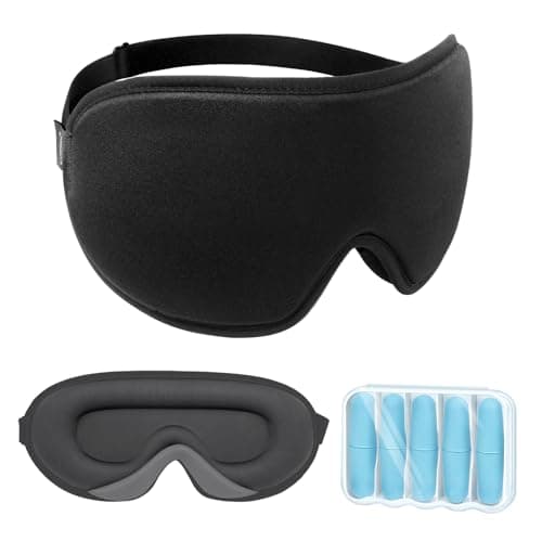 LYSIAN Sleep Eye Mask Men Women-3D Concave Comfortable Cooling Mask Blindfold for Adult Night Sleep Eyes Cover with Foam Ear Plugs for Sleeping, Yoga, Nap, Travel, Black