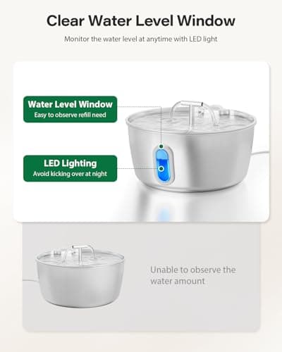 Cat Water Fountain Stainless Steel - 3.2L/108oz Pet Water Fountain for Cats Indoor - Automatic Pet Watering Dispenser (1 Filter) 8