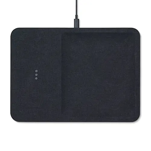 Courant Catch:3 Belgian Linen Wireless Charging Station and Valet Tray (Charcoal) - Compatible with iPhone 16, 15, 14, 13, 12, 11, X, SE, Galaxy S24, S23, S22, S21, S20, Note, AirPods/Pro