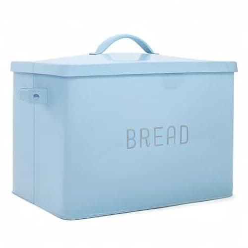 Nat & Jules Extra Large Blue 15 x 10 Metal Farmhouse Bread Box - Holds Two Full Loaves 7