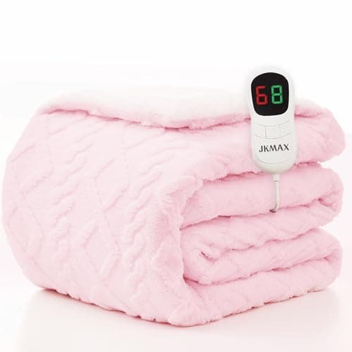 JKMAX Heated Electric Blanket Twin Size-62"x84" Heating Blanket with 10 Heating Levels & 5 Time Settings Over-Heat Protection，Winter Warmer for Adults with ETL Certification（Pink）