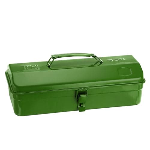 HARFINGTON Tool Box 14.2" Portable Steel Tool Box Hip Roof Style with Metal Latch Closure Tool Chest for Household Workshop Car, Green
