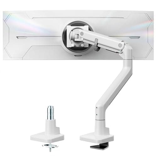 monTEK Heavy-Duty Monitor Arm for 17-57" Ultrawide Curved Screen, Supports up to 59.4 lbs, Adjustable Gas Spring Arm, 75/100 VESA Mount, Clamp & Grommet Desk Monitor Mount Single, White