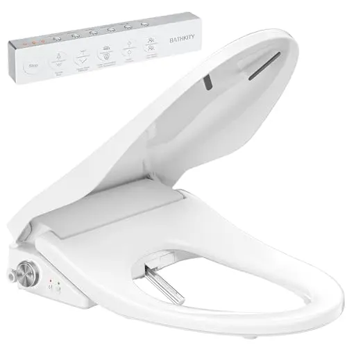 BATHKITY Electric Bidet Toilet Seat with Instant Warm Bidet Wash & Warm Air Dryer, Self-Cleaning Stainless Steel Nozzle, Soft Close Lid, Elongated