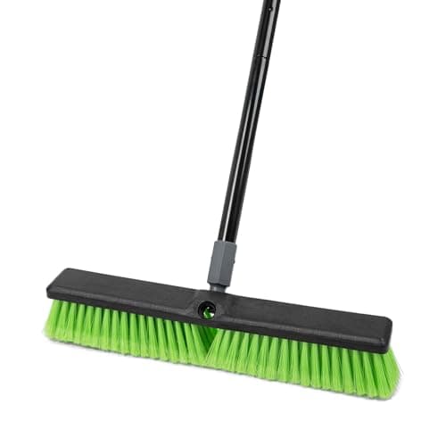 18” Indoor Shop and Garage Push Boom with Soft Bristles, Heavy Duty Brush Broom with 59” Long Handle for Commercial & Residental Floor Cleaning Sweeping