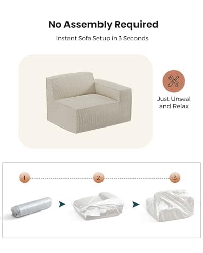 Amada 80" L Shaped Sofa Modular, Corduroy Clopud Couches with Deep Seats &High-Back, Upholstered Couches for Living Room Bedroom with Ottoman, No Assembly Required(2-Seater&1 Ottoman,Beige White) 7
