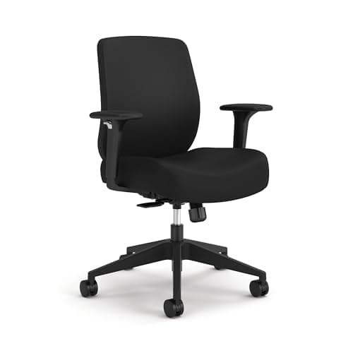 HON Altern Ergonomic Fabric Office Chair with Arms, Wheels, Foam Cushion Seat, Low Back Home Office Desk Chair Comfy, Height Adjustable Arms, Synchro-Tilt, Seat-Slide, Black