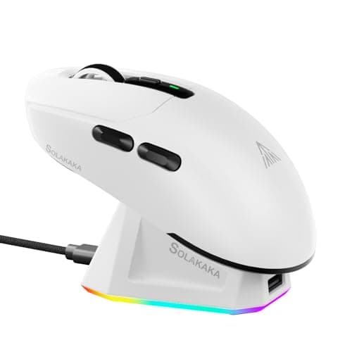 SOLAKAKA SM820 Wireless Gaming Mouse with RGB Charging Dock,24000 DPI Tri-Modes Wireless Mouse with 2 Side Buttons,Programmable Macro Mouse for Gaming(White)