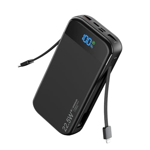 LENGSUM Portable Charger Power Bank Built-in Cables, 32000mAh 22.5W USB C Fast Charging, 5 Outputs 3 Inputs Travel Essentials Battery Pack Compatible with iPhone, iPad, Samsung, Google Pixel, Black