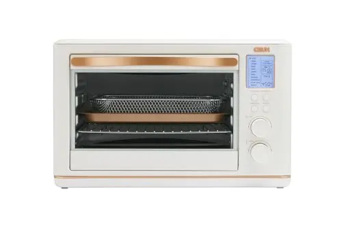 CRUX 6 Slice Digital Toaster Oven with Air Fry, TurboCrisp Technology with 11 Cooking Options, Adjustable Temperature and Removable, PFOA Free, Dishwasher-Safe Accessories, 1800W, White