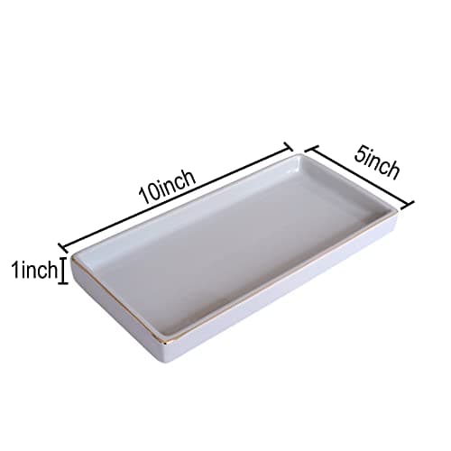 10 x 5 Ceramic Bathroom Tray for Countertop, Decorative Vanity Tray for Dresser Tops, Small Rectangular Trays for Perfume, Candle, Jewelry, Cosmetics (Gray) 5