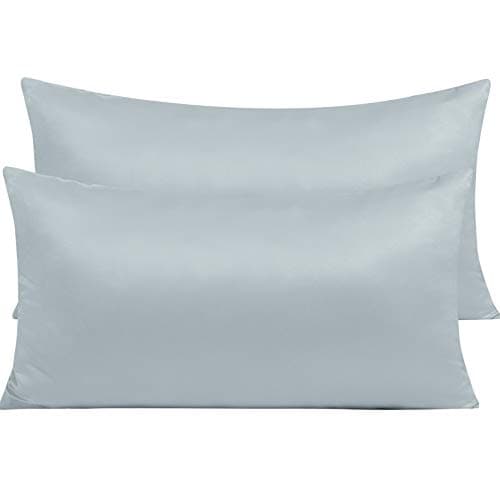NTBAY Zippered Satin Pillow Cases for Hair and Skin, Luxury King Hidden Zipper Pillowcases Set of 2, 20x36 Inches, Grey