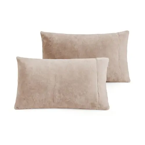Velvet Queen Pillowcases Standard Size of 2 Pack, Ultra Soft Breathable Pillow Cases with Flap Closure for Bed, Luxury Fuzzy Warm Flannel Velvet Pillow Covers, No Insert (Queen 20x30, Taupe)