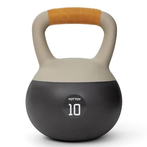 YOTTOY Soft Kettlebell with Leather Handle – Anti-Slip Sweat-Absorbing Grip, Home Gym Kettlebell Weights for Strength Training, Safe Neoprene Kettlebell for Women & Men (White, 10 LB)