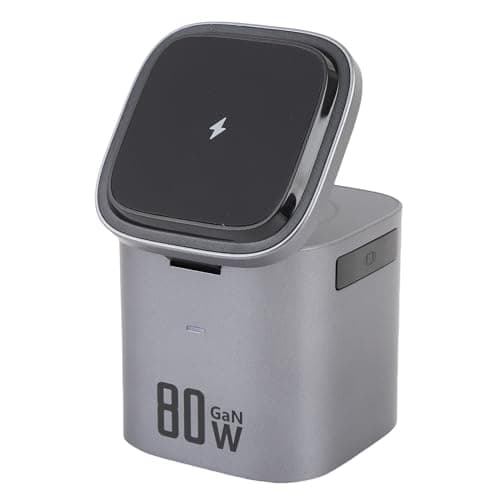 Sanpyl 6 in 1 Wireless Charging Station, GaN 80W Wireless Charging Cube with Retractable Cord Support Smartphones Headphones Charging (US Plug)