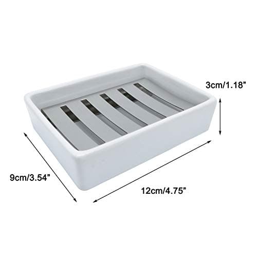 Ceramic Soap Dish Stainless Steel Soap Holder for Bathroom and Shower Double Layer Draining Soap Box 6