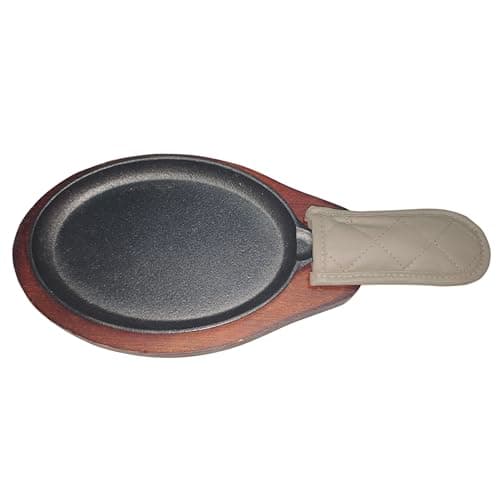 XZHOUSE Fajita Skillet Set Cast Iron Skillet Set 7.1in*9.84in with Pan Handle Sleeve and Anti-Scald Base-Sizzling Skillet, Steak Plate for Kitchen Cooking BBQ Party, 18*25cm, Black, XY20009 7