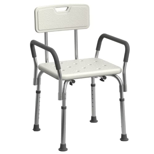 Medline Shower Chair for Elderly, Seniors, Adults & Disabled - Heavy Duty Shower Seat with Padded Arms and Back for Inside Shower, Adjustable Height Bath Stool for Bathtub, 350 lb, Slip Resistant