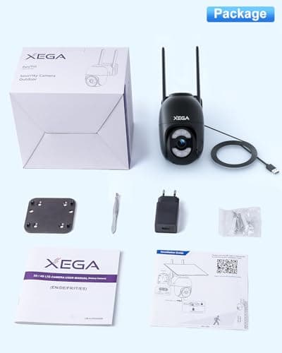 Xega 4G Security Camera Outdoor with SIM Card【Plug in】 Wired No WiFi Camera, 24/7 Recording PTZ Auto Tracking Human Detection Light Siren Alert, Unlimited Data Plan, Only Support The Built-in SIM 7