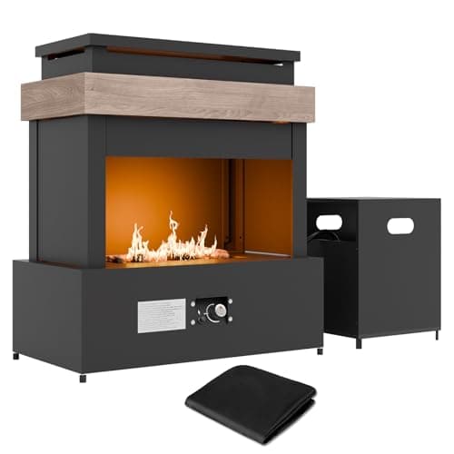 INTER HUT 35’’ Smokeless Outdoor Propane Fireplace with Tank Storage, CSA Certified 50,000 BTU Patio Fire Pit with Cover for Garden, Backyard, Patio, Black/Beige 9