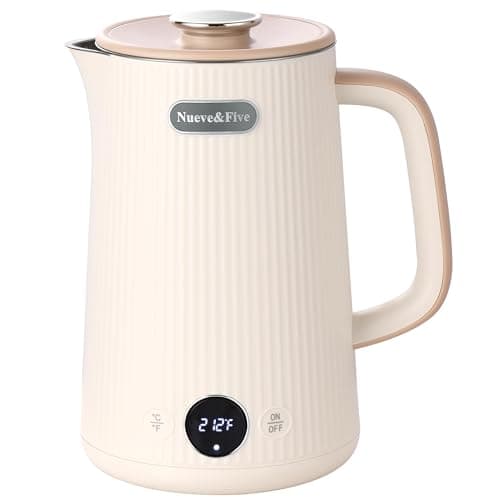 Nueve&Five Electric Kettle With Digital Temperature Display(℉/℃）,White Electric Tea Kettle 1.7L,Auto Shut Off,Double Wall,1200W Hot Water Kettle Electric of Stainless Steel…