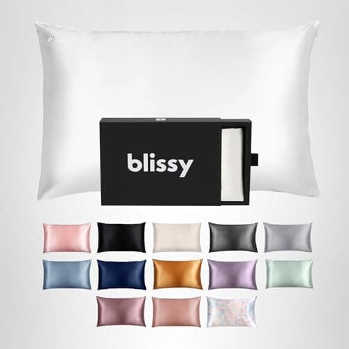 Blissy Silk Pillowcase - 100% Pure Mulberry Silk - 22 Momme 6A High-Grade Fibers - Silk Pillow Cover for Hair & Skin - Regular, Queen & King (Blissy White, Standard) 10