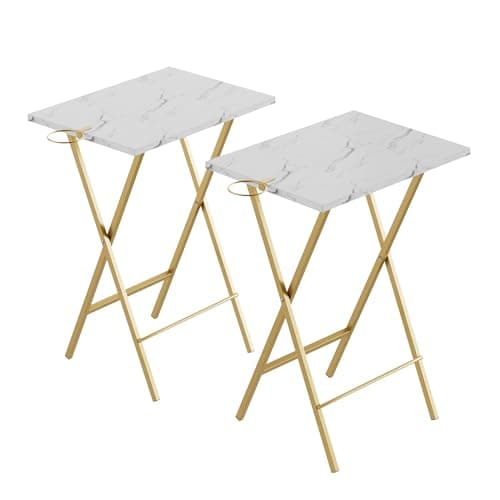VECELO Folding TV Tray for Eating Set of 2, Portable Dinner/Snack Table with Cup Holder for Couch, Living Room and Small Space, Gold 9