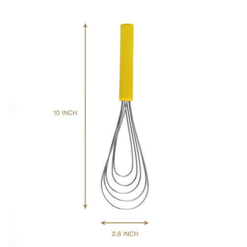 Flat Whisk Silicone Handle Non Slip 10" - 5 Wires Whisk with 10 Heads for Kitchen Cooking by Jell-Cell (Yellow) 5