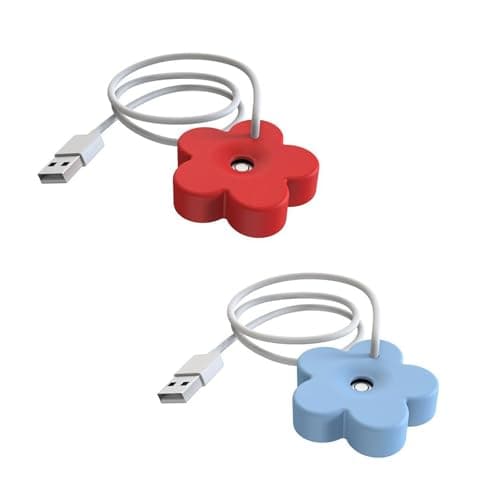 hobbyme 2Pcs USB Small Humidifier,Portable Creative Flower Humidifier,Easy to Use,Plastic Quiet Mini for Home Bedroom Office Desk(Red&Blue)
