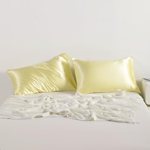 Satin Pillowcase for Hair and Skin Standard - Silky Pillowcase 20x26 Inches - 2 Pack with Envelope Closure, Similar to Silk Pillow Cases, Gifts for Women Men, Light Yellow
